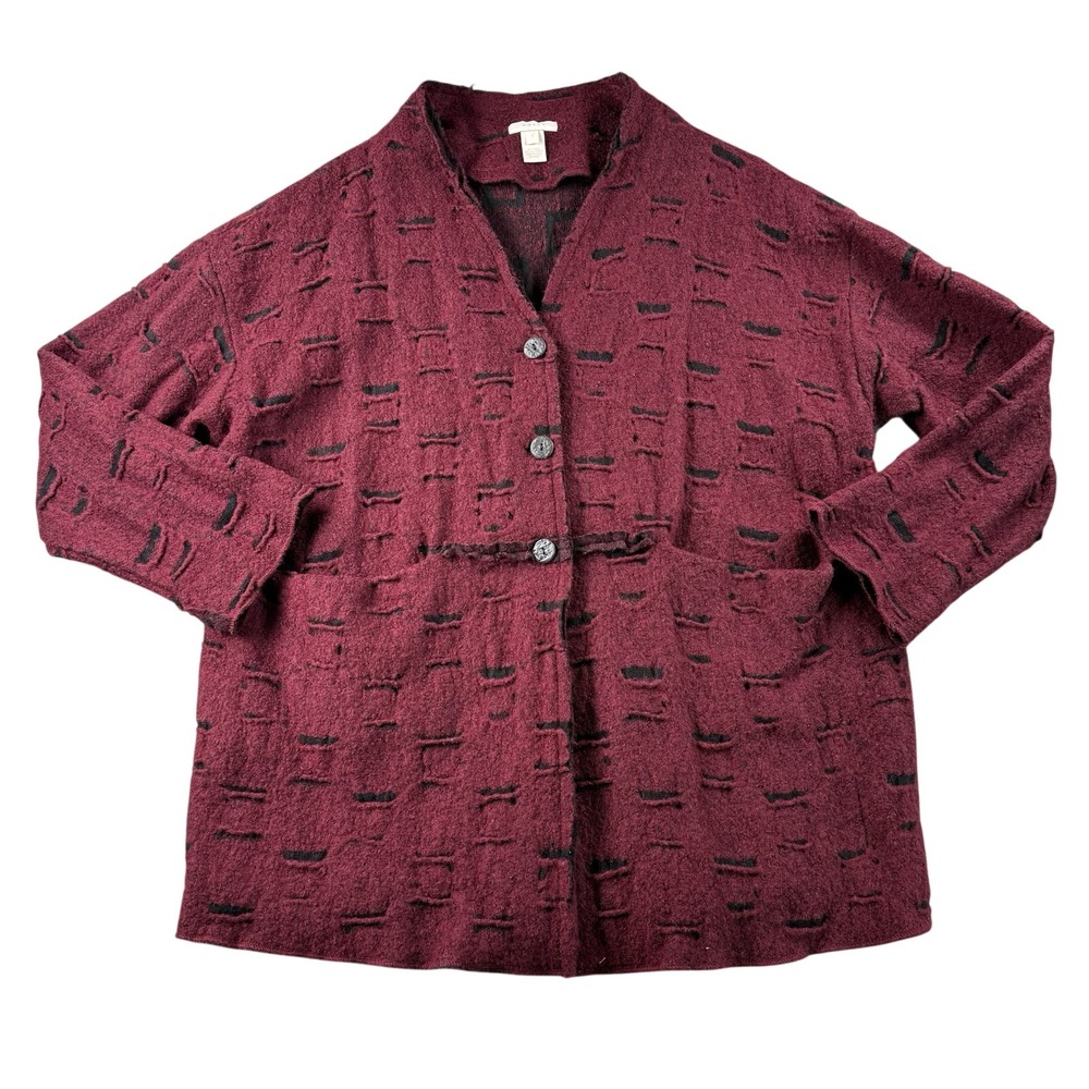 J‎ Jill Cardigan Sweater Womens L Oversized Distressed Wool Blend Made in USA